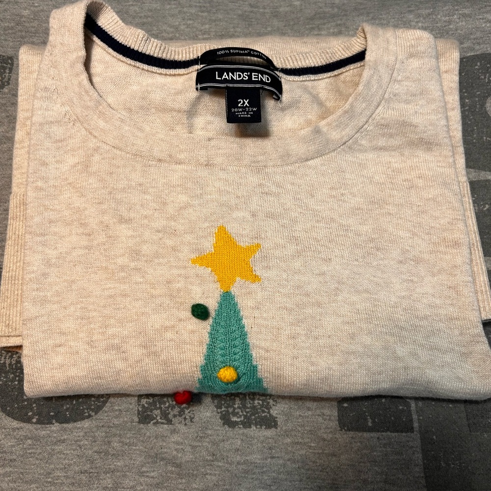 Lands' End women’s 2X Cream Sweater with Festive Design - Picture 2 of 5